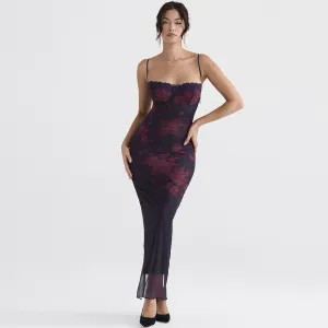 Nsquared Spaghetti Strap Floral Print Maxi | Sexy Mesh Bride Wedding Guest Dress