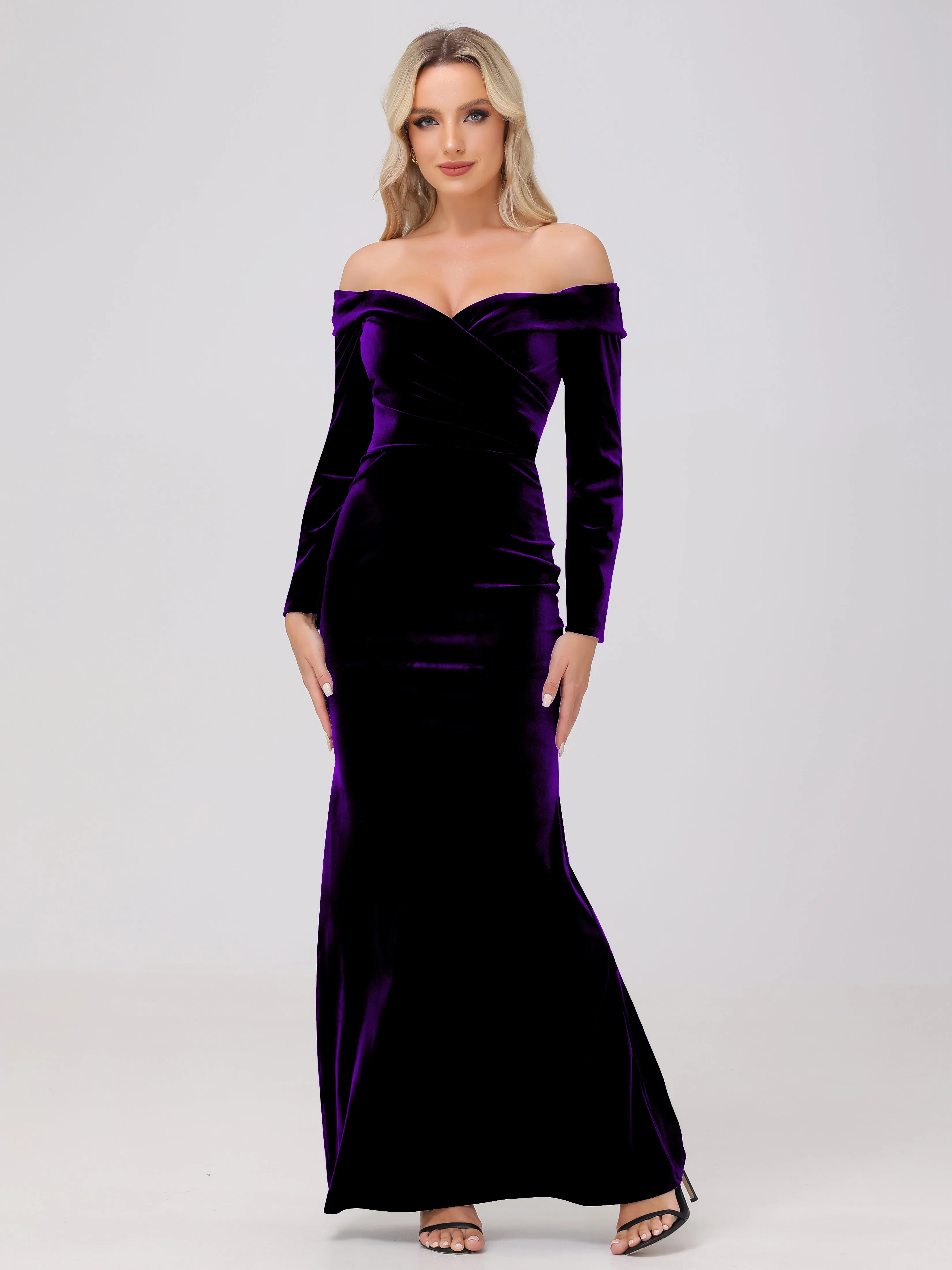 Off The Shoulder Strapless Long Sleeves Velvet Bridesmaid Dresses