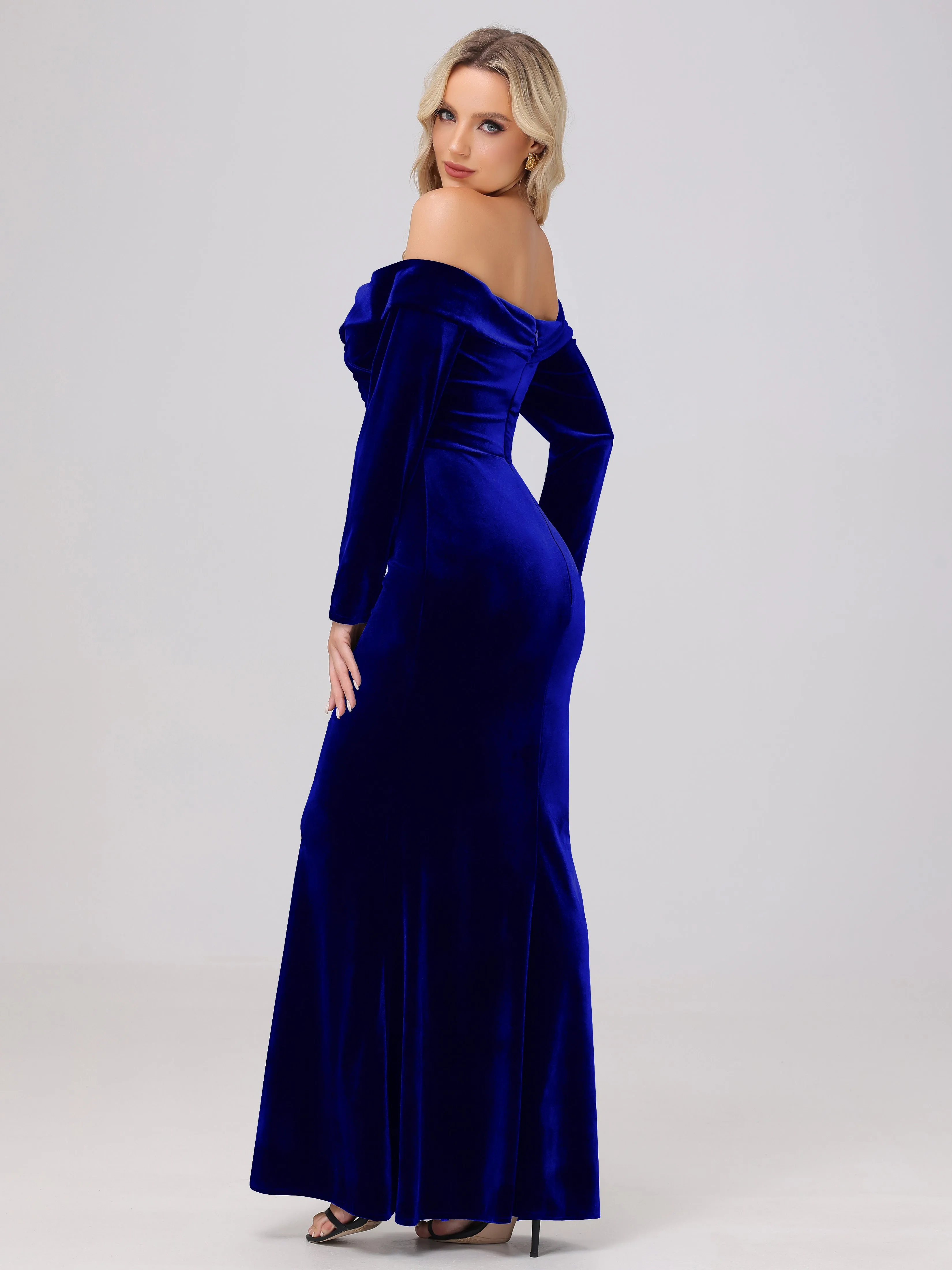 Off The Shoulder Strapless Long Sleeves Velvet Bridesmaid Dresses