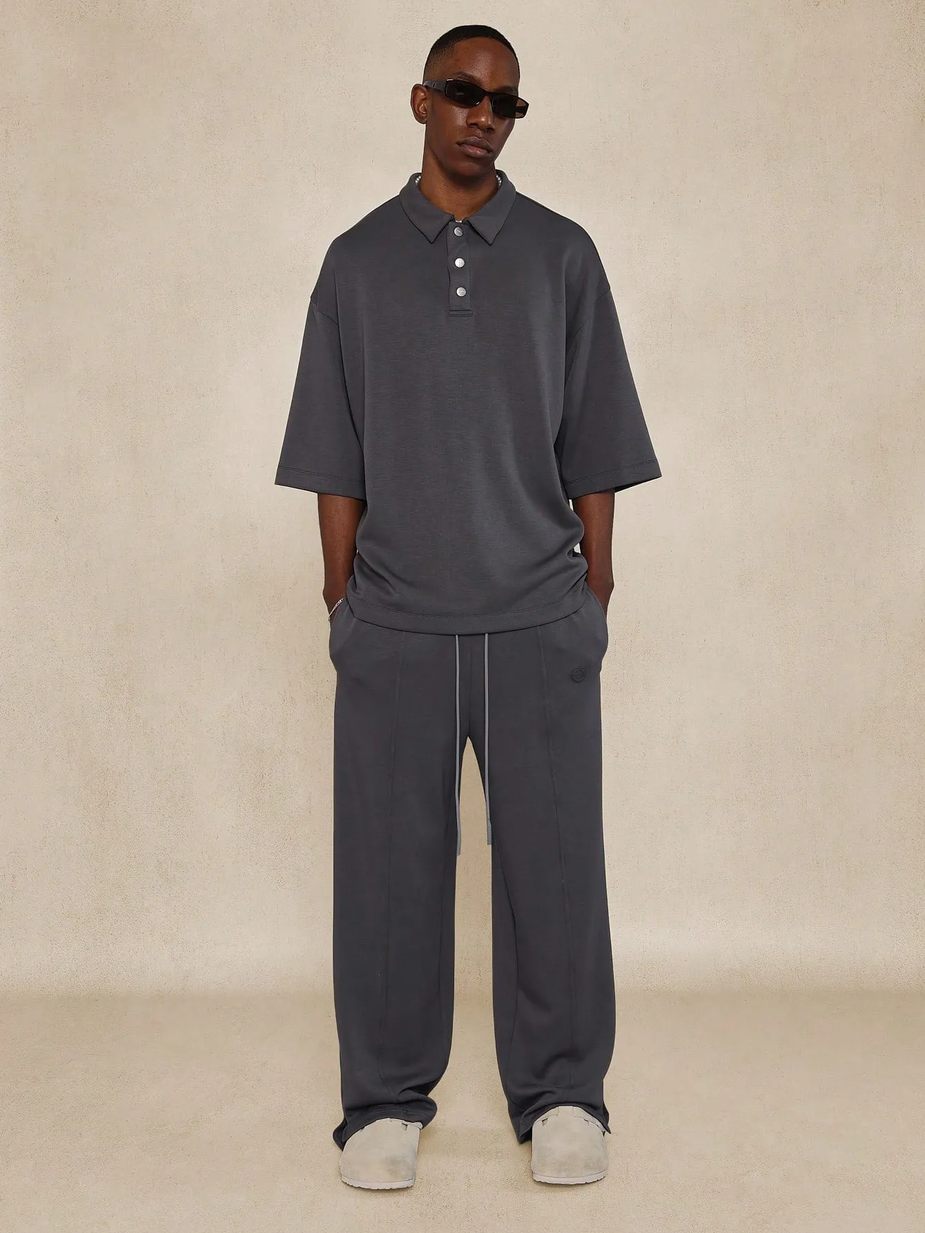 Oversized Fit Polo Shirt And Loose Fit Trouser With Pintucks Detail 2 Piece Set