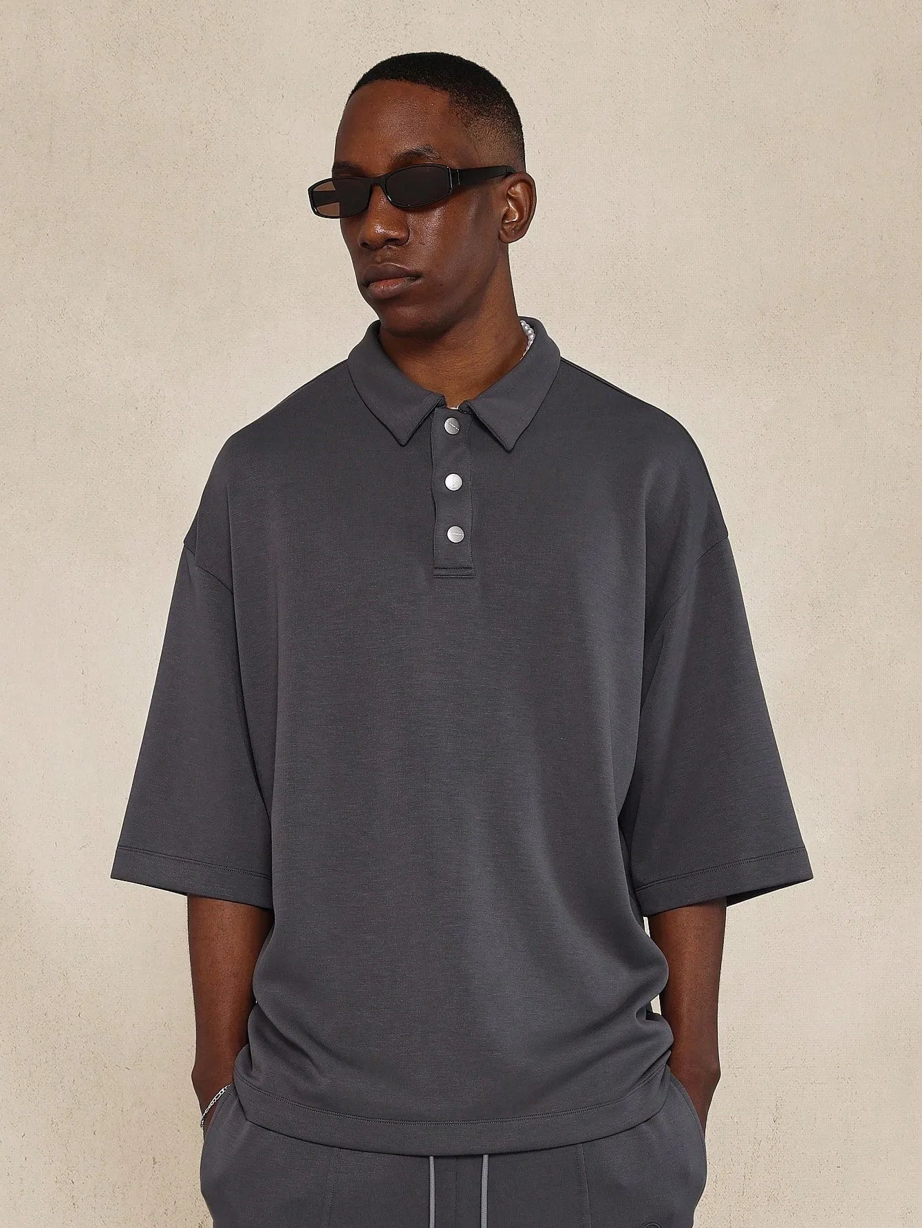 Oversized Fit Polo Shirt And Loose Fit Trouser With Pintucks Detail 2 Piece Set