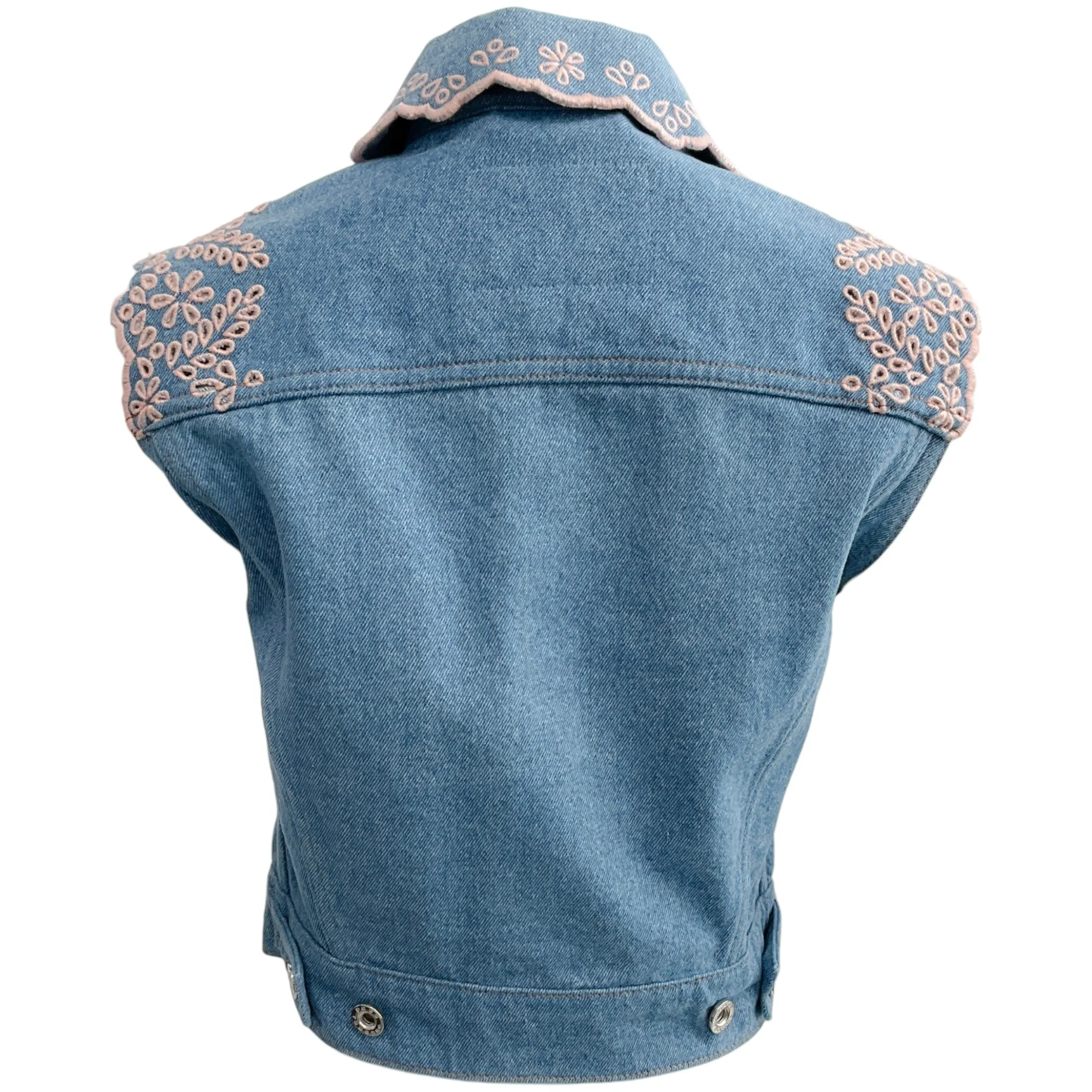 Paco Rabanne Blue Denim Vest with Pink Eyelet Detail