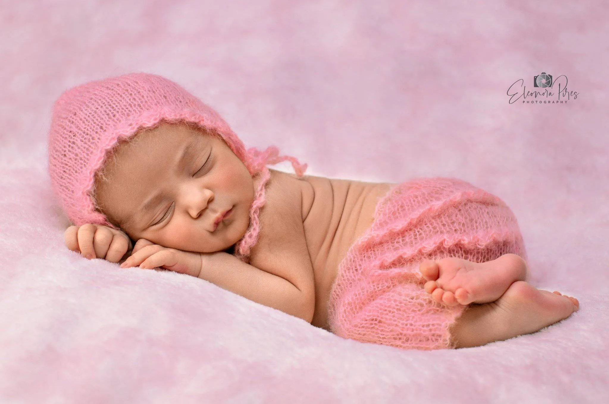 Pink Ruffles Mohair Newborn Pants and Hat Set