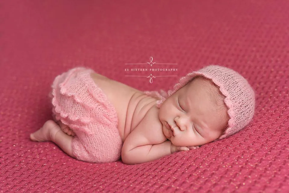 Pink Ruffles Mohair Newborn Pants and Hat Set