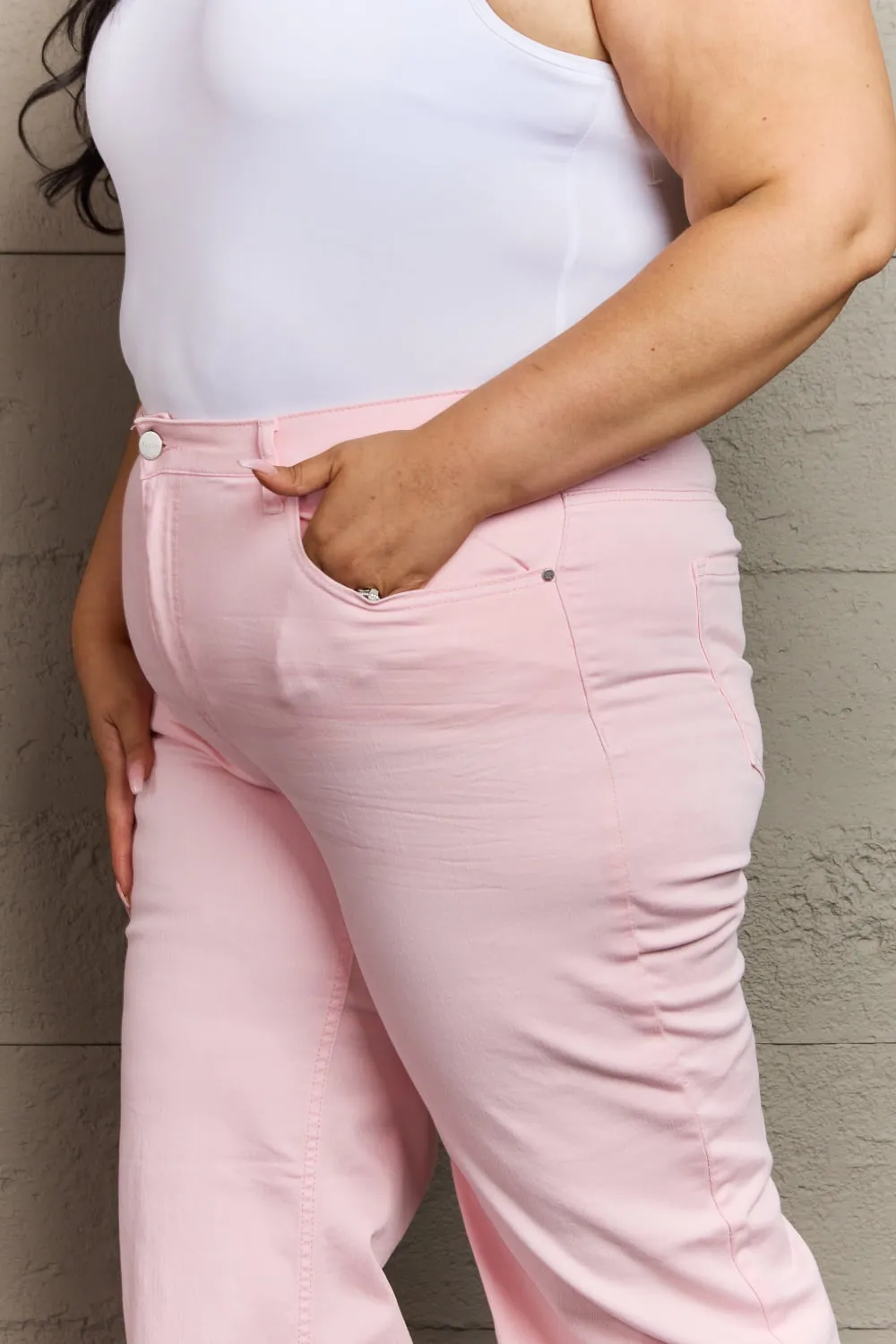 Raelene Full Size High Waist Wide Leg Jeans in Light Pink