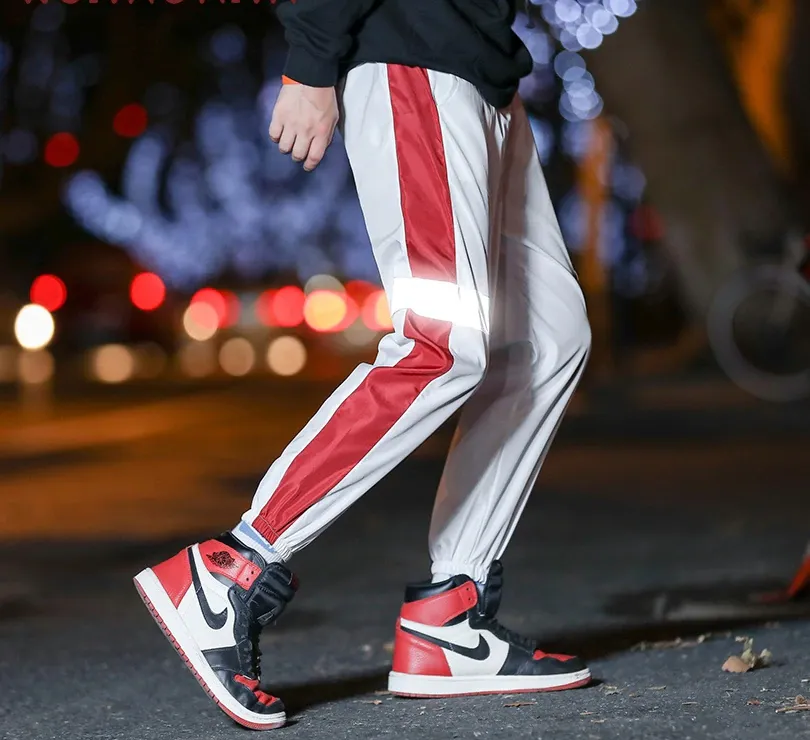 Reflective Stripe Streetwear Hip Hop Jogger Style Men Pants