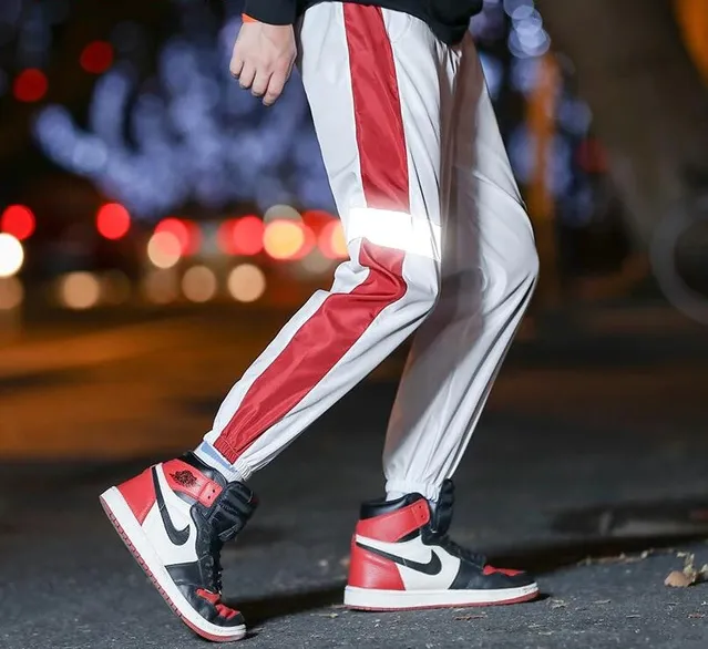 Reflective Stripe Streetwear Hip Hop Jogger Style Men Pants