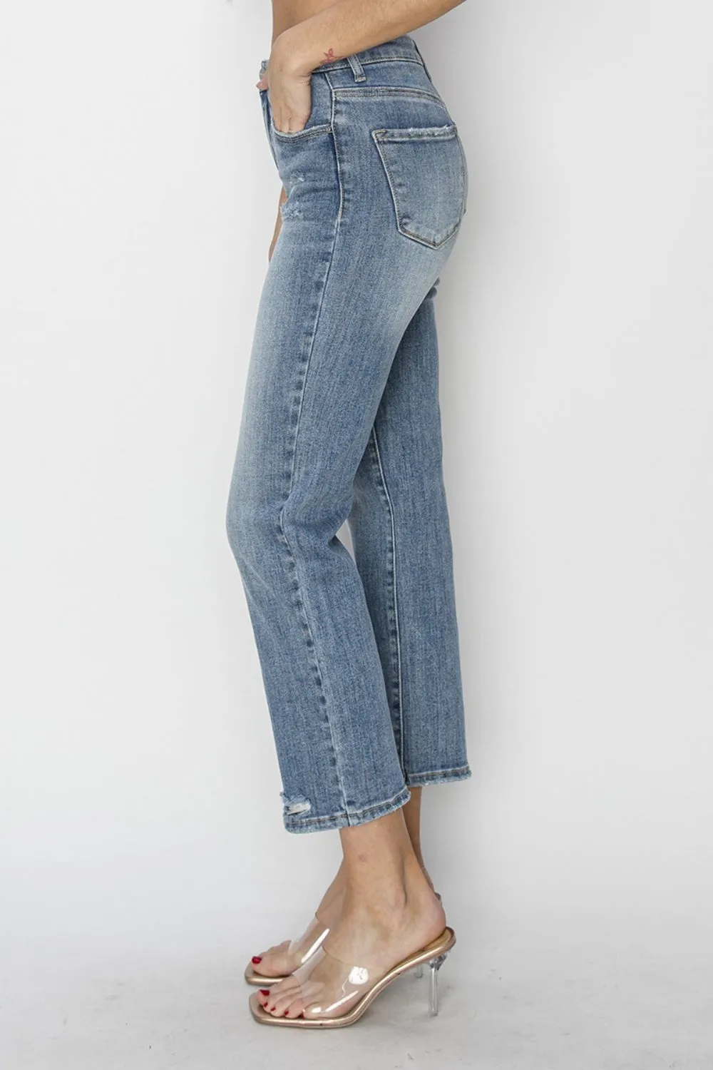 RISEN Full Size High Waist Distressed Cropped Jeans