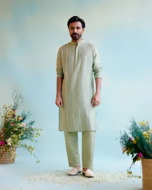 Sage Green Chanderi
 Gota Kurta with Crushed Stripe 
Tissue Narrow Pants