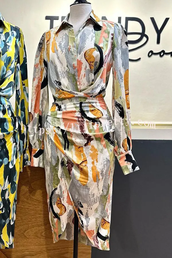 Searching for Elegance Printed Wrap Shirt Midi Dress