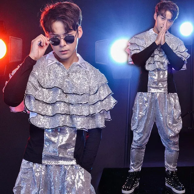 Sequin Shine Set Nightclub Dance Style Men Shirt and Pant