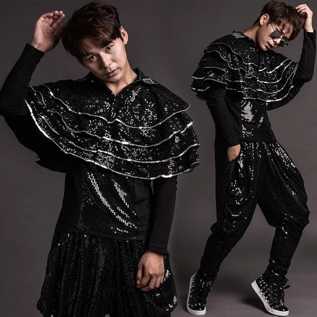 Sequin Shine Set Nightclub Dance Style Men Shirt and Pant