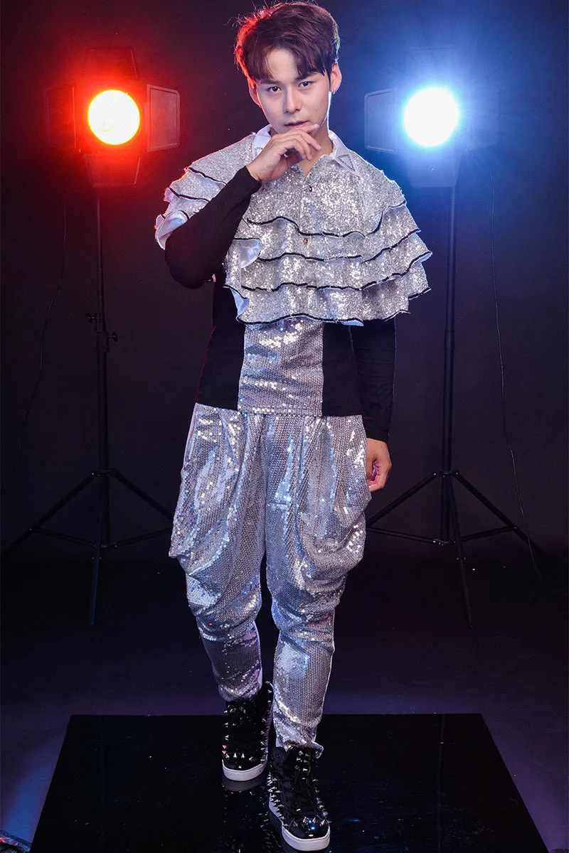 Sequin Shine Set Nightclub Dance Style Men Shirt and Pant