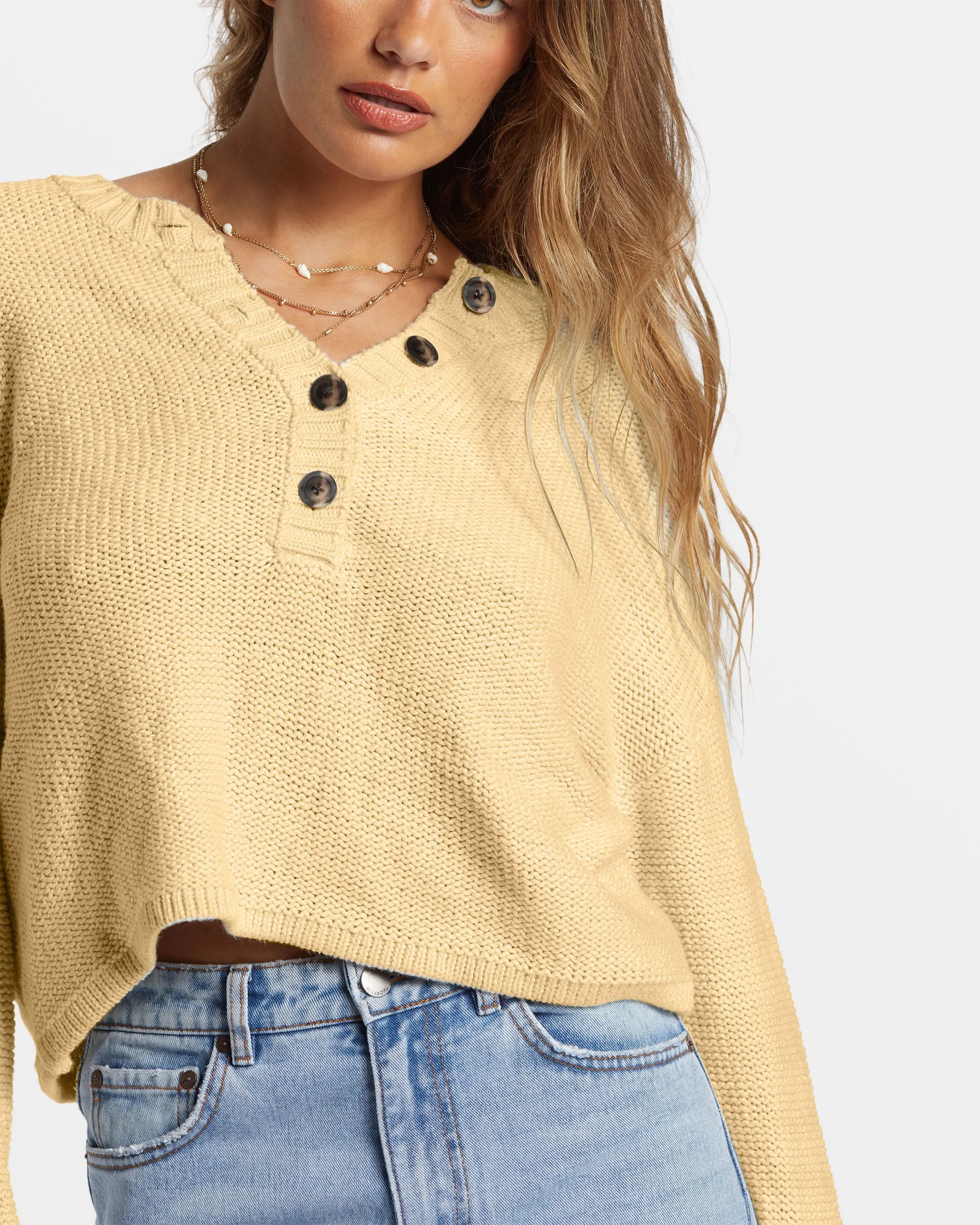 Shallow Waters Henley Sweater - Retro Yellow