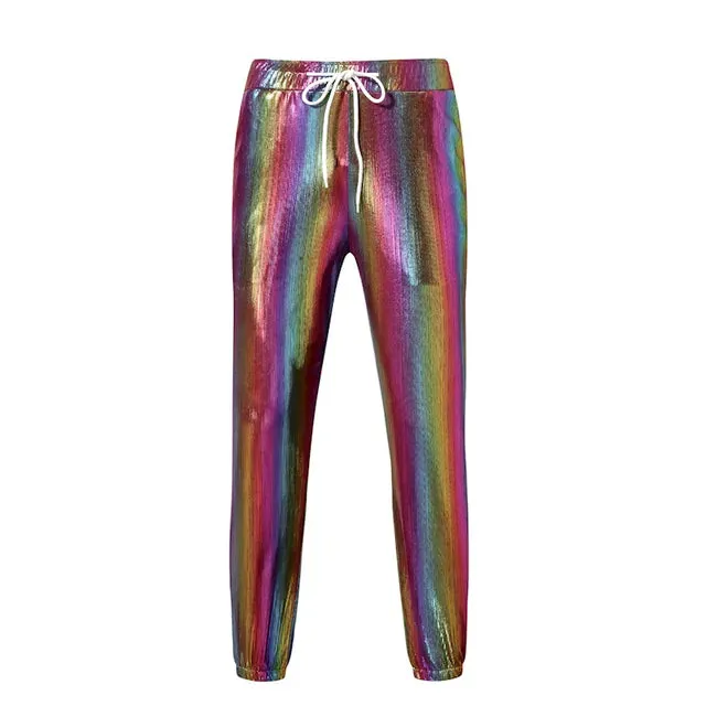 Shiny Striped Metallic Jogger Sweatpants