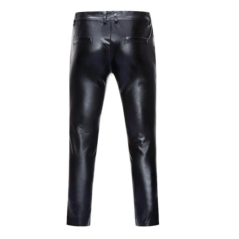 Solid Coated Metallic Skinny Shiny Stage Style Men Pants