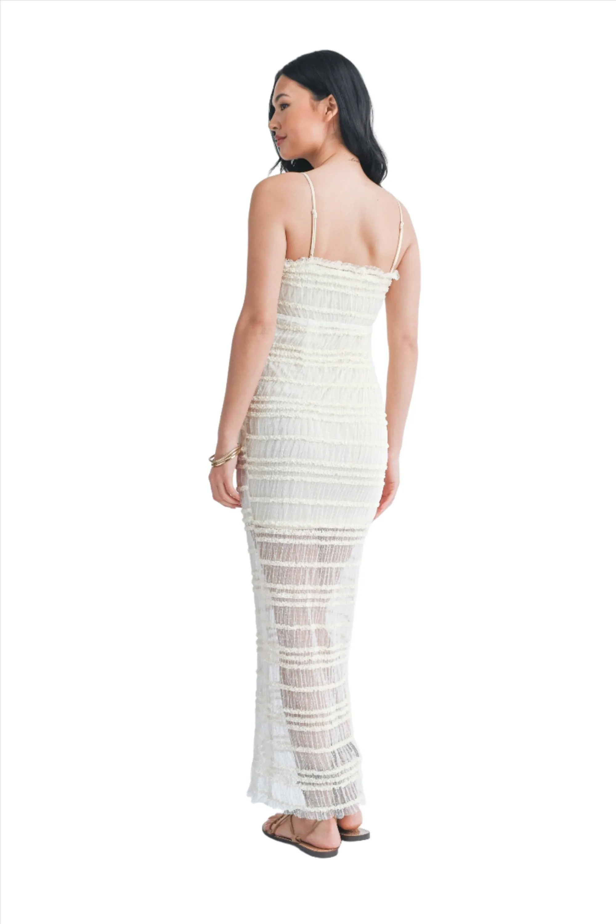 TEXTURED MESH MAXI DRESS WITH SHORT LINING