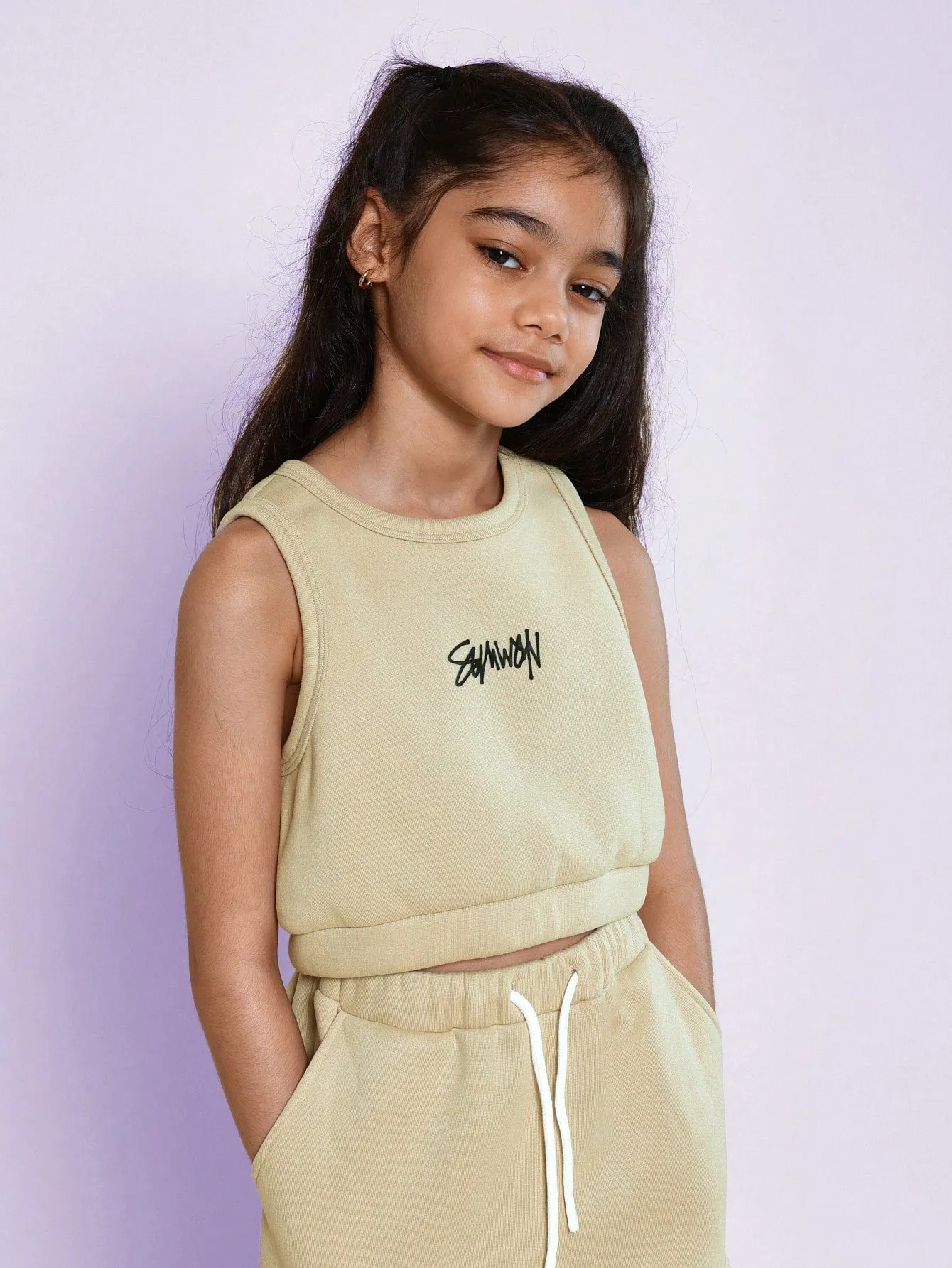 Tween Girls Crop Fit Tank Top And Cargo Pant With Small Graphic Print 2 Piece Set