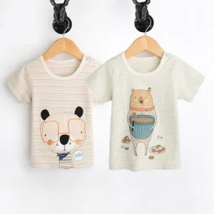 Unisex Striped T-Shirt with Cartoon Prints 2 pcs Set