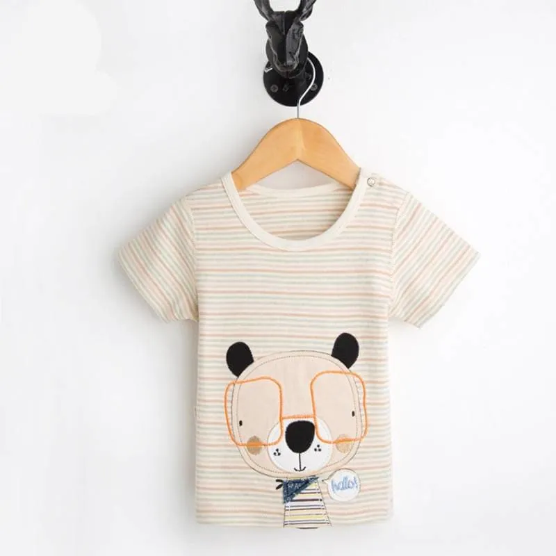 Unisex Striped T-Shirt with Cartoon Prints 2 pcs Set