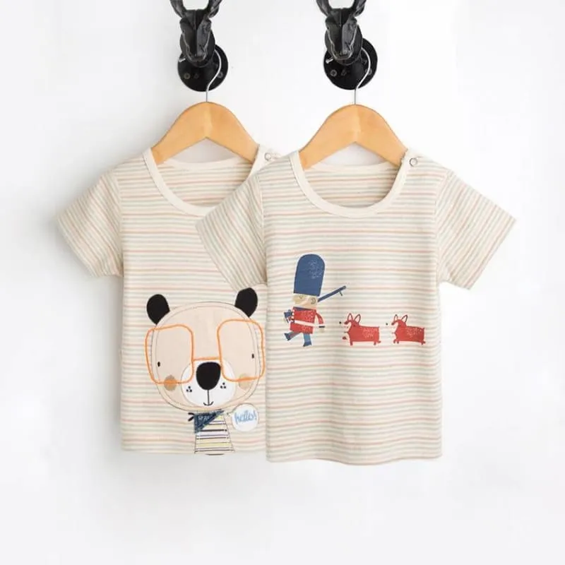 Unisex Striped T-Shirt with Cartoon Prints 2 pcs Set