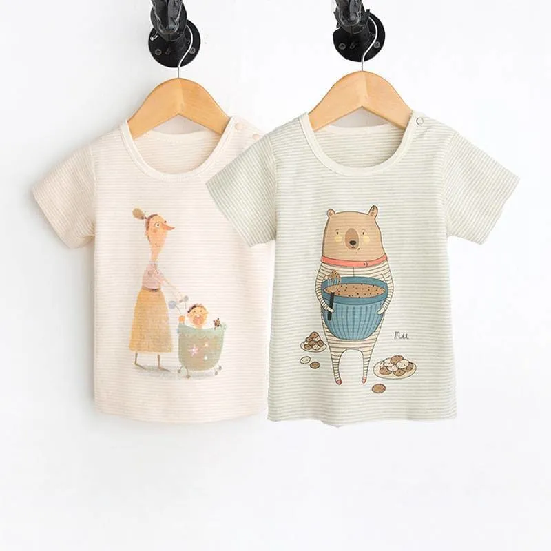 Unisex Striped T-Shirt with Cartoon Prints 2 pcs Set