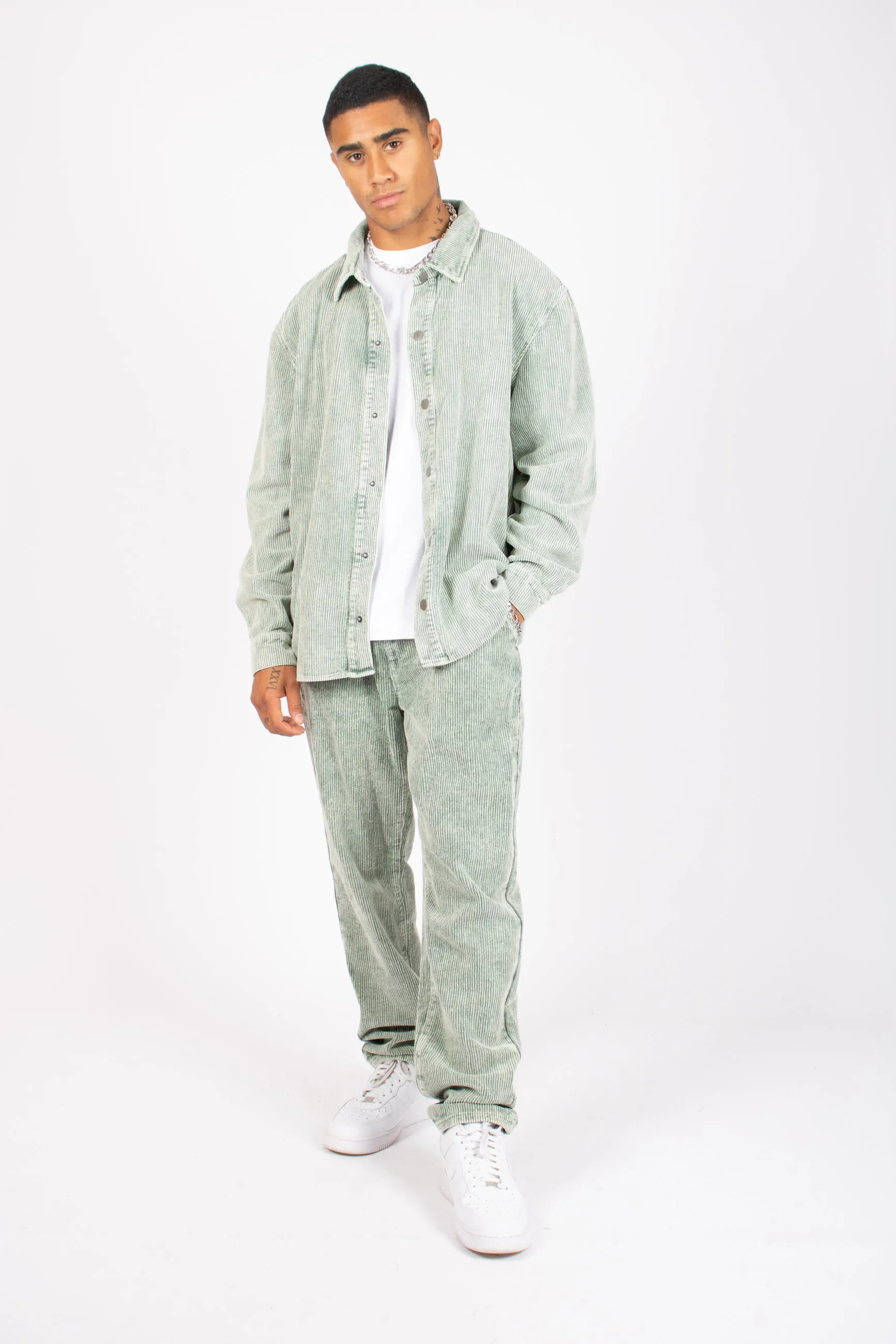 Washed Acid Green Corduroy Straight Leg Trouser