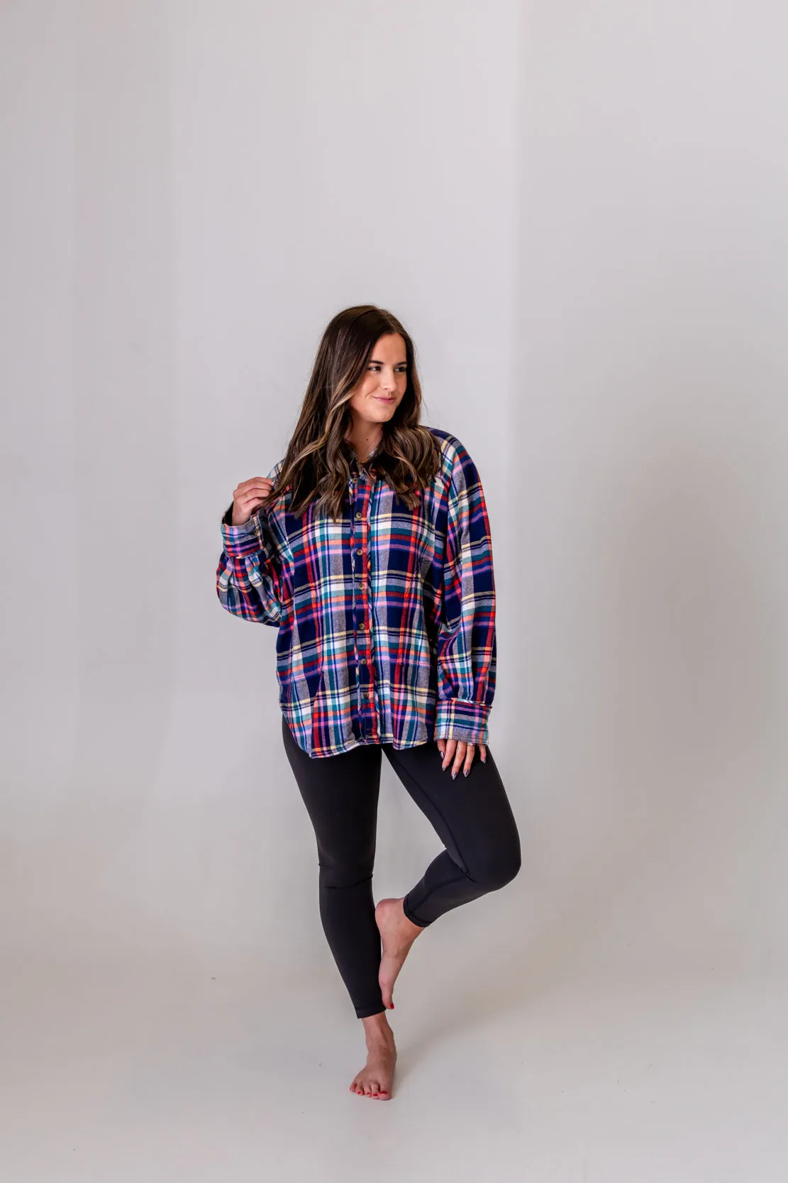 We The Free Girl Meets Boy Plaid Shirt | Navy Combo