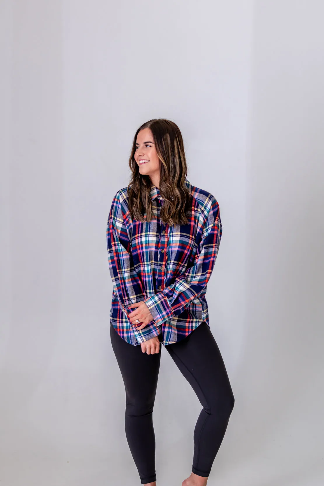 We The Free Girl Meets Boy Plaid Shirt | Navy Combo