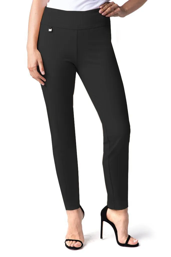 Wide Band Elastic Waist Black Ankle Pants