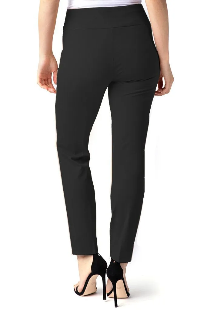 Wide Band Elastic Waist Black Ankle Pants