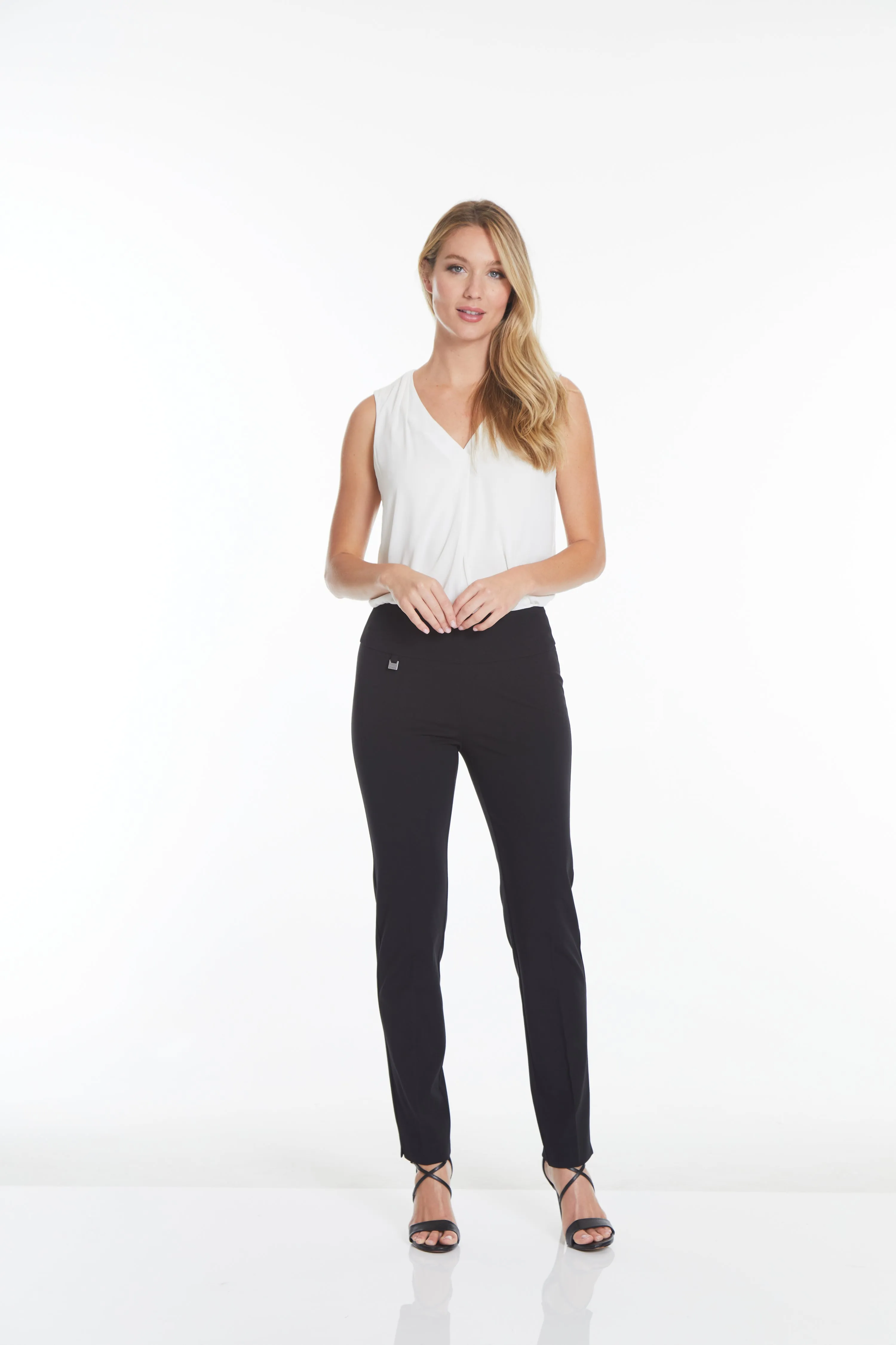 Wide Band Elastic Waist Black Ankle Pants