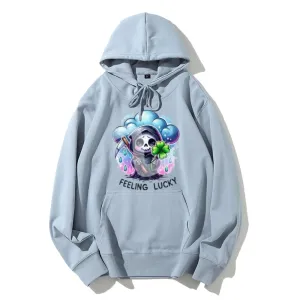 Women Cute Feeling Lucky Skeleton Graphic Hoodies