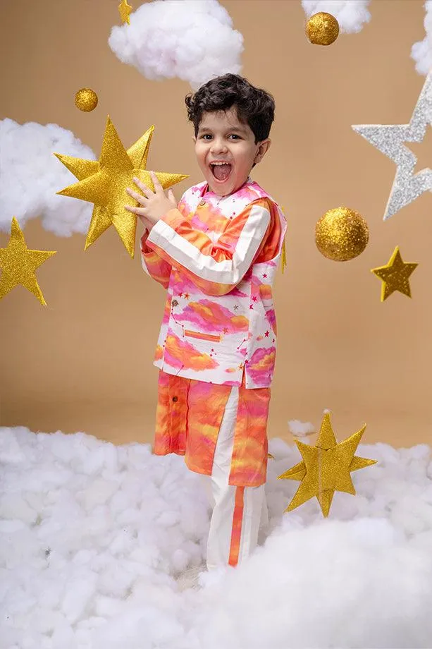 You Are My Sunshine Off-White Bandi Kurta and Off-White Pants Set  for Boys